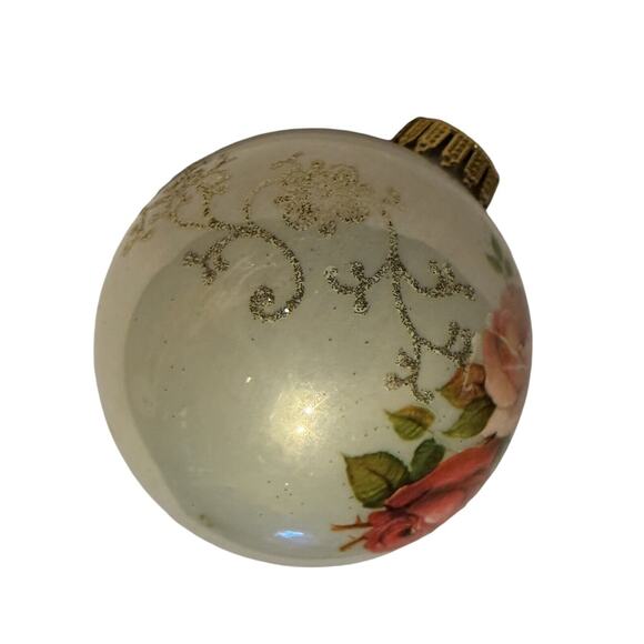 Pink Red Rose Ornament Christmas Tree Holiday Glitter Glass West Germany Krebs - Picture 4 of 5